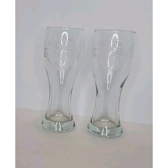 Harley Davidson Beer Glass 8in Pilsner Motorcycles  Collectible EUC - SET OF 2 - Picture 2 of 2